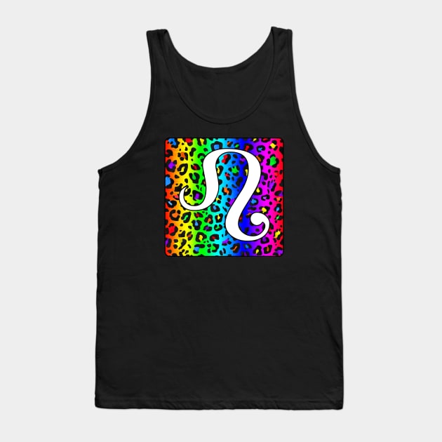 Leo Zodiac Horoscope Rainbow Leopard Print Square Monogram Tank Top by bumblefuzzies